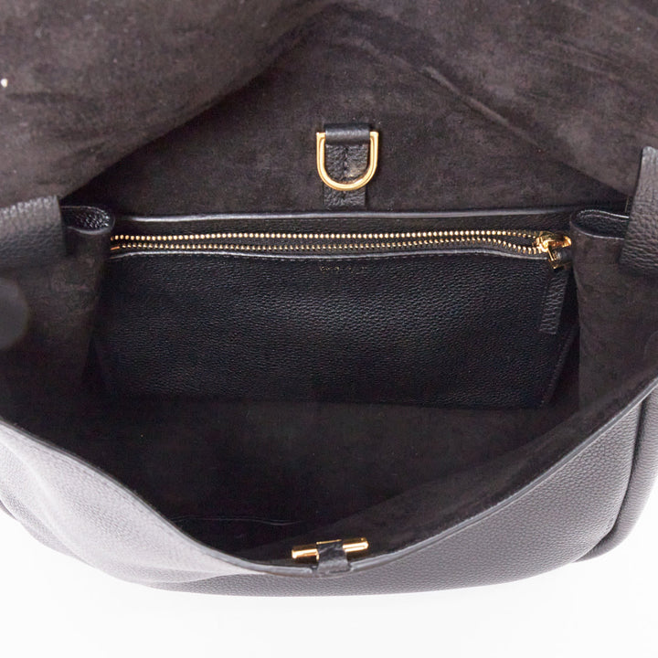 THE ROW Mail black leather gold hardware flap crossbody shoulder bag