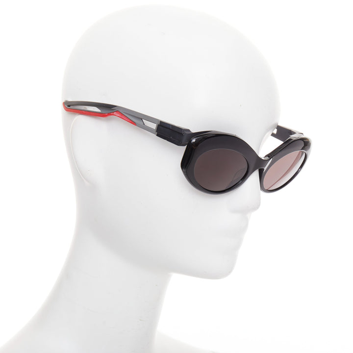 BALENCIAGA BB0053S Hybrid Oval black grey sporty rubber temple sunglasses