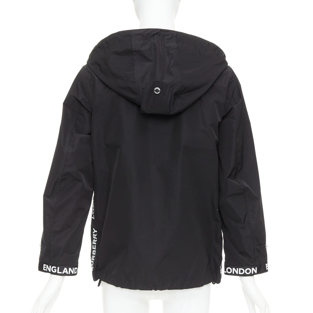 BURBERRY black nylon logo trim hooded windbreaker jacket IT34 XXS