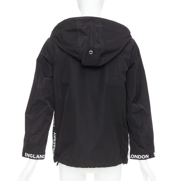 BURBERRY black nylon logo trim hooded windbreaker jacket IT34 XXS