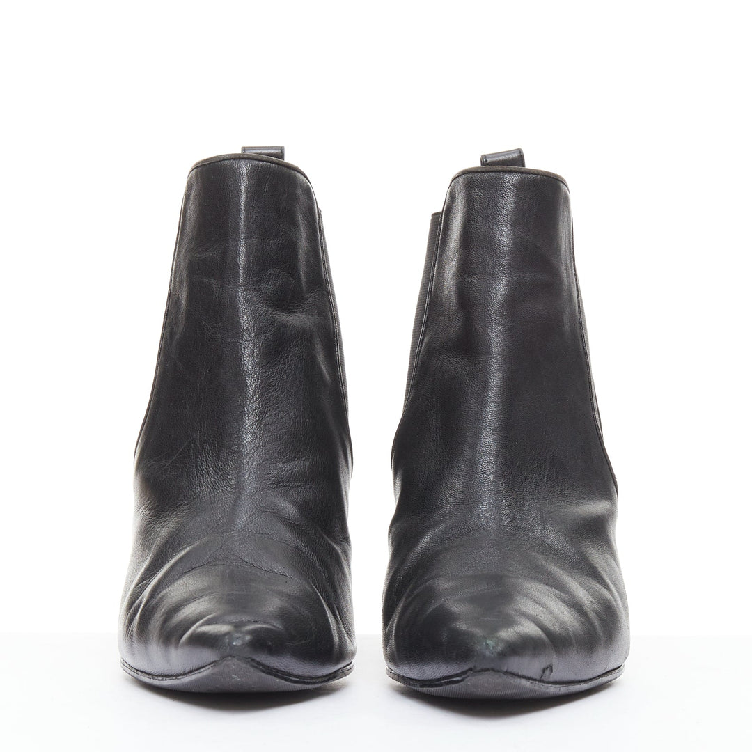 MANOLO BLAHNIK black leather pointy toe ankle boot heels EU39.5
