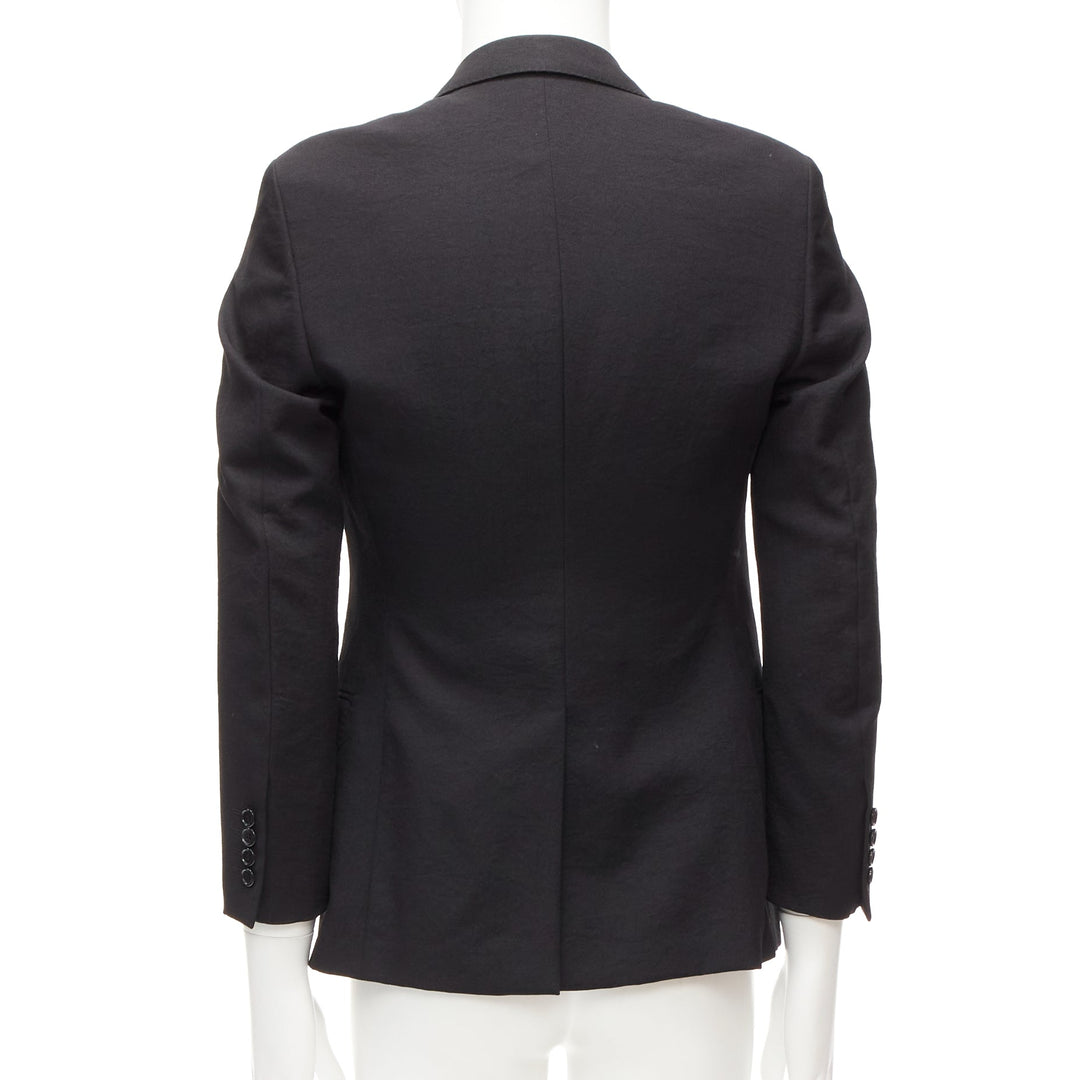 LANVIN black waffle low shine single breast minimal suit blazer EU44 XS