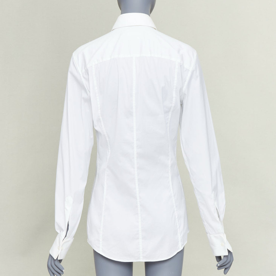 DOLCE GABBANA Sicilia white cotton black logo pleat sleeves shirt EU37 XS