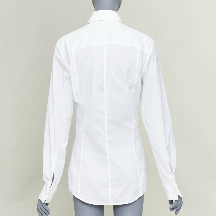 DOLCE GABBANA Sicilia white cotton black logo pleat sleeves shirt EU37 XS