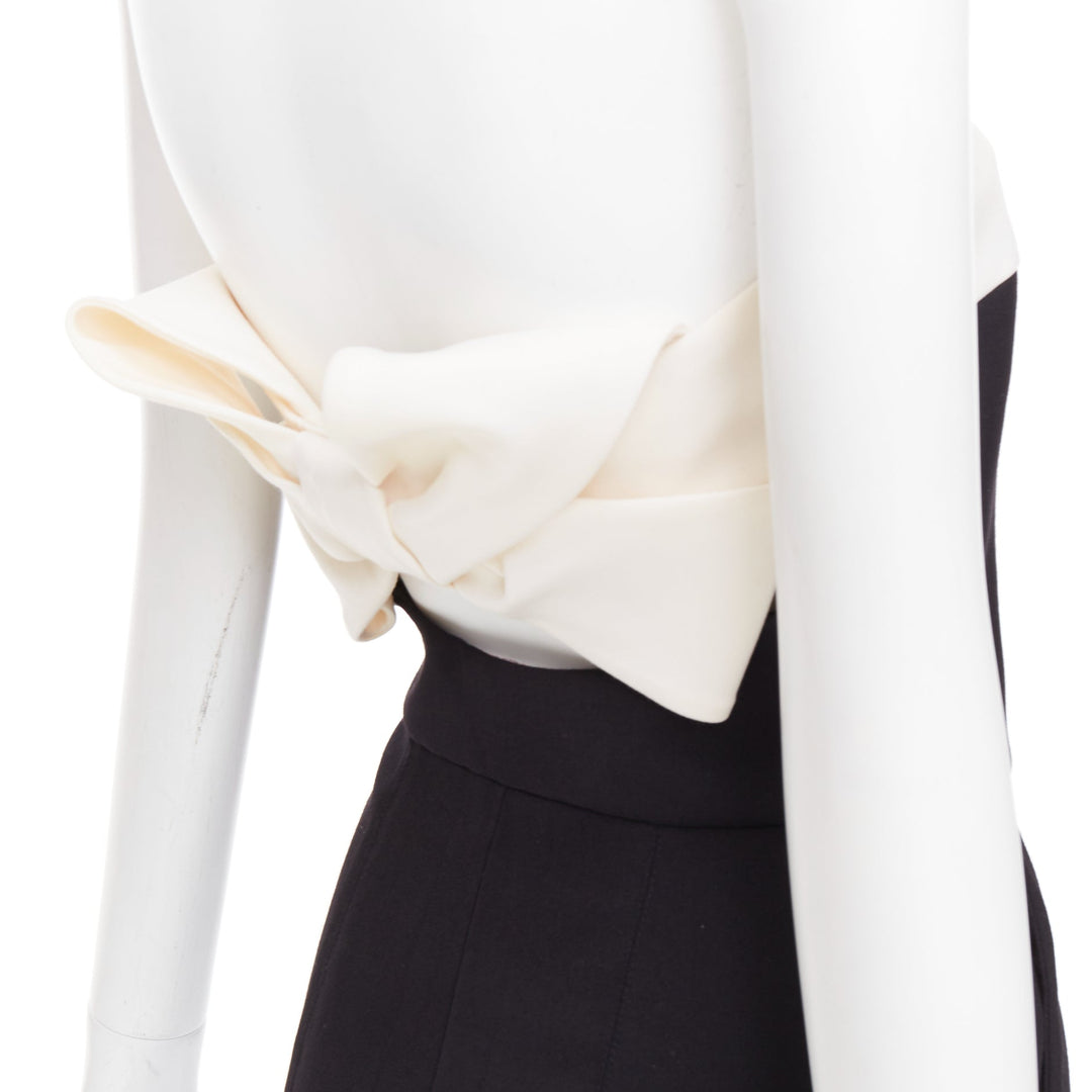 VALENTINO black cream wool blend bow black strapless jumpsuit IT40 S