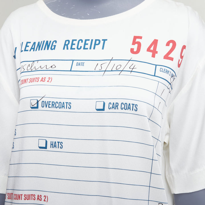 MOSCHINO Jeremy Scott Dry Cleaning Receipt print rayon tshirt dress IT38 XS