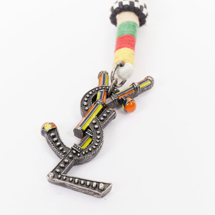 SAINT LAURENT braided YSL logo monogram aged silver multicolor ethnic bag charm