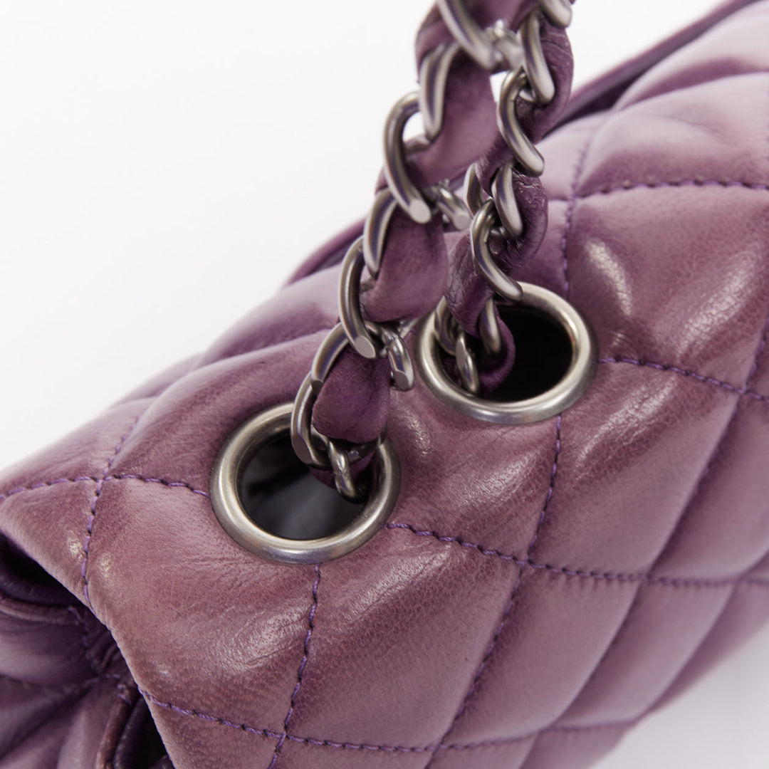 CHANEL 2008 Vintage Double Flap eggplant purple quilted lambskin bag
