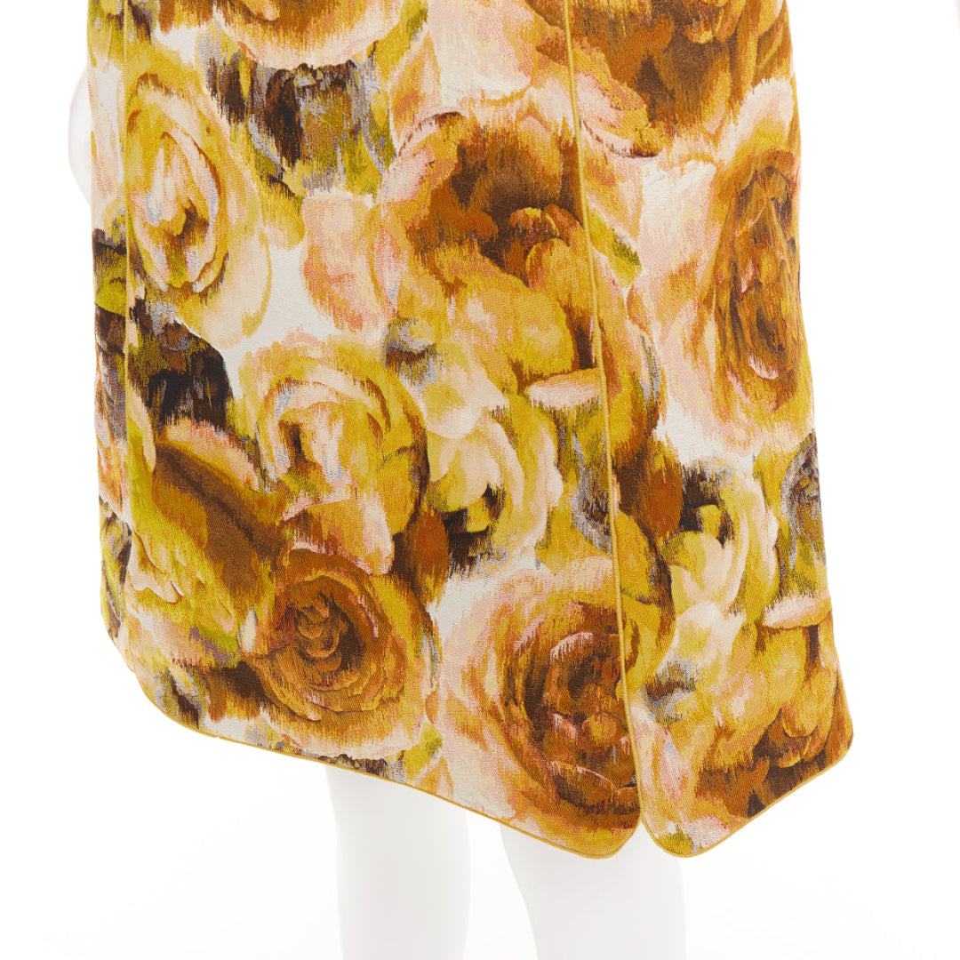 GIAMBATTISTA VALLI gold yellow floral jacquard high waist skirt IT40 XS