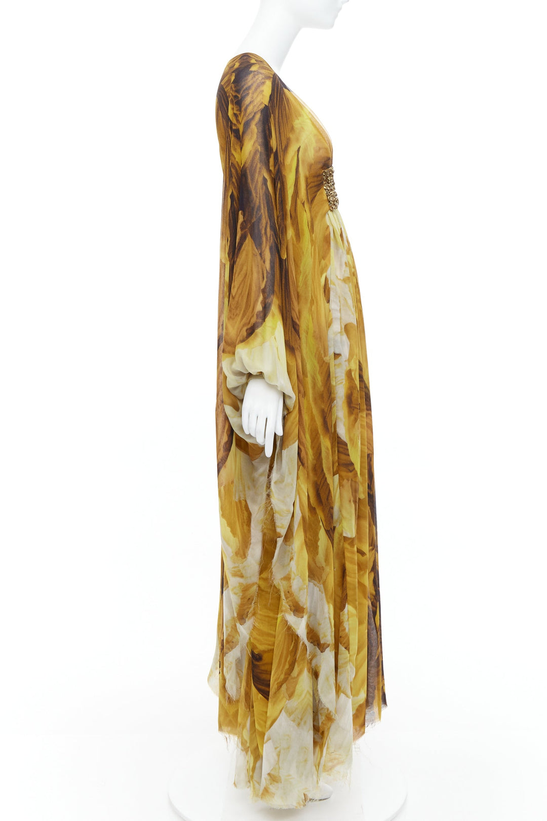 ALEXANDER MCQUEEN SS2011 Runway yellow gold embellished kaftan dress IT38 XS