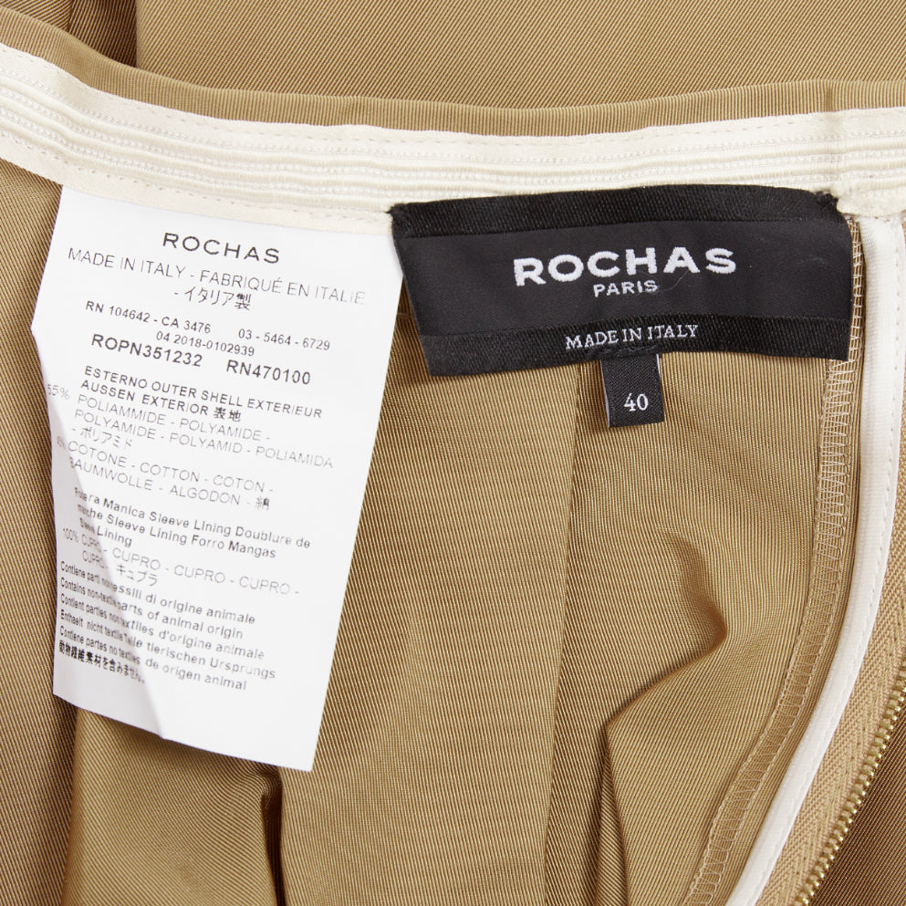 ROCHAS tan beige taffeta flared pleated front high waist aline midi skirt IT40 S