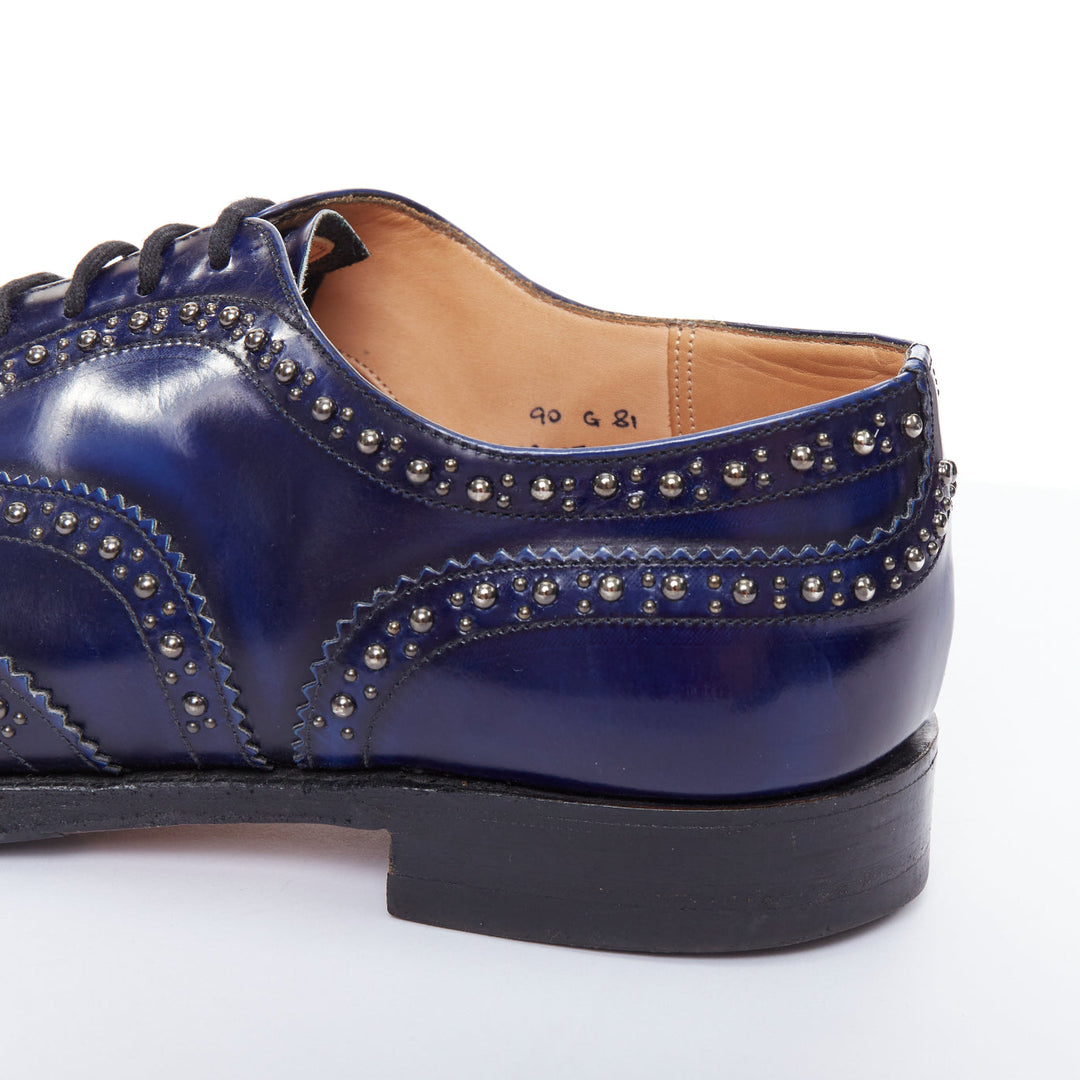 CHURCH'S blue leather silver studded lace up brogue shoes UK9 EU43