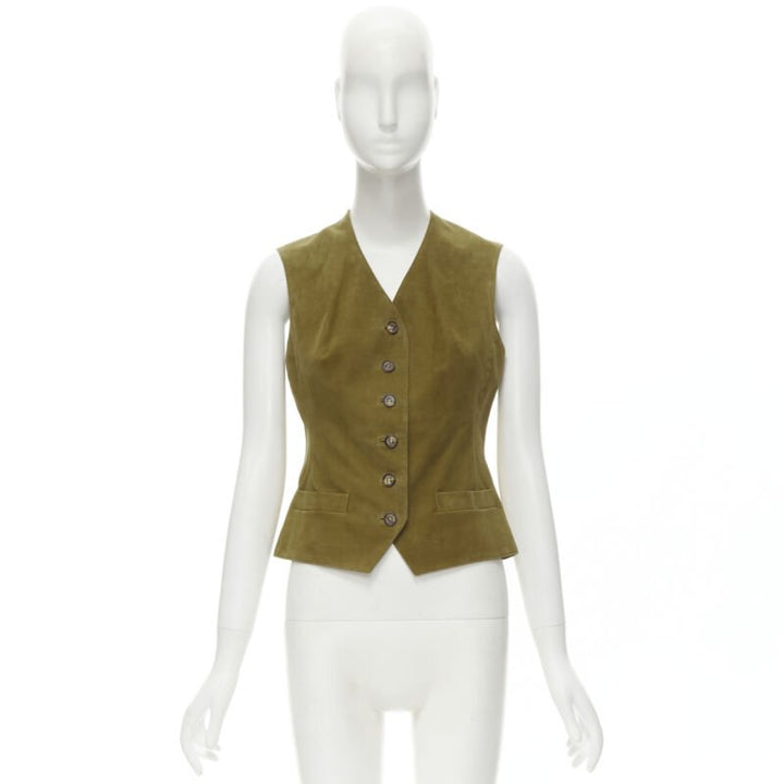 HERMES Vintage tan brown suede eather Tanzanie animal silk back vest FR40 M