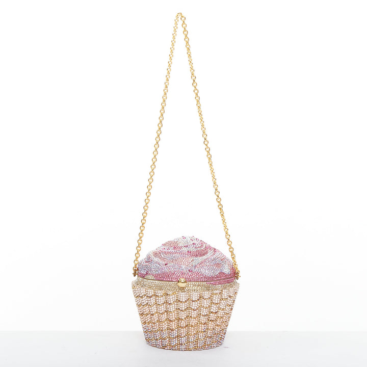 JUDITH LEIBER Limited pink gold strawberry cupcake crystal Say Yes clutch bag