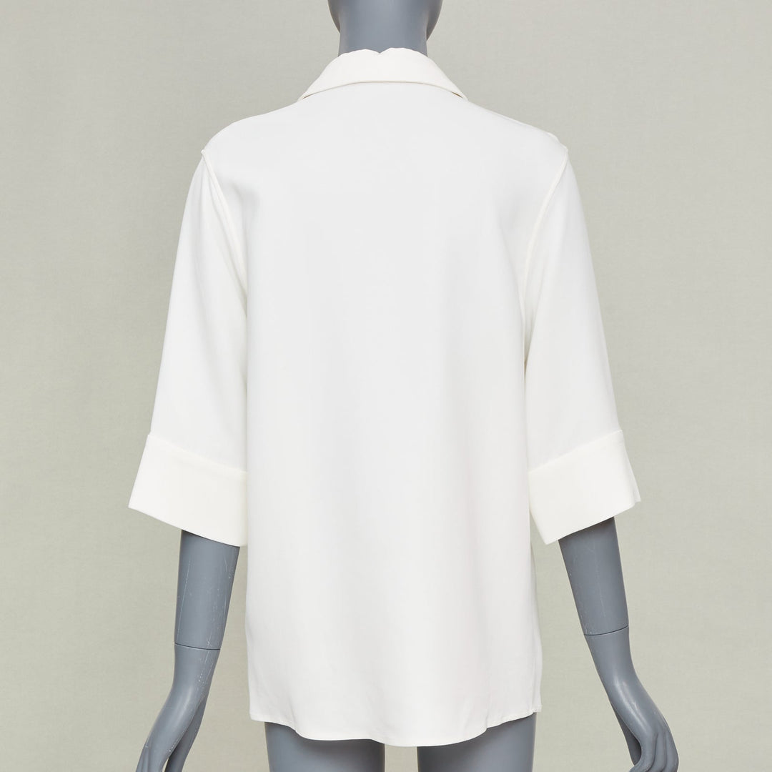 ANINE BING off white relaxed cuffed short sleeve viscose blend shirt XS