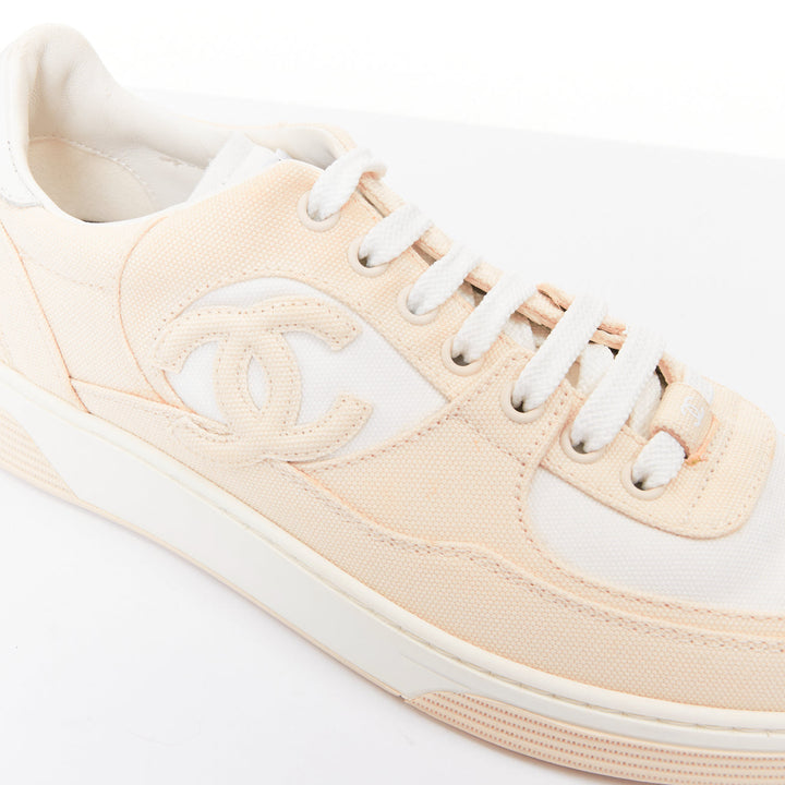 CHANEL 24C CC Canvas Sport Trainer white beige CC quilted sneakers EU38