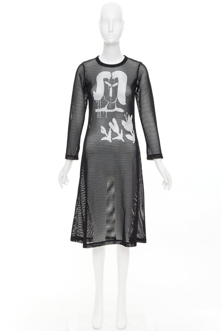 COMME DES GARCONS Alisa Yoffe 2019 white black abstract face net mesh dress XS