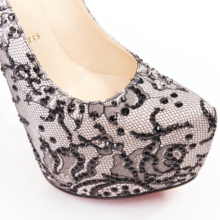 CHRISTIAN LOUBOUTIN Stardust 160 Satin Lace pink black strass platform EU37.5