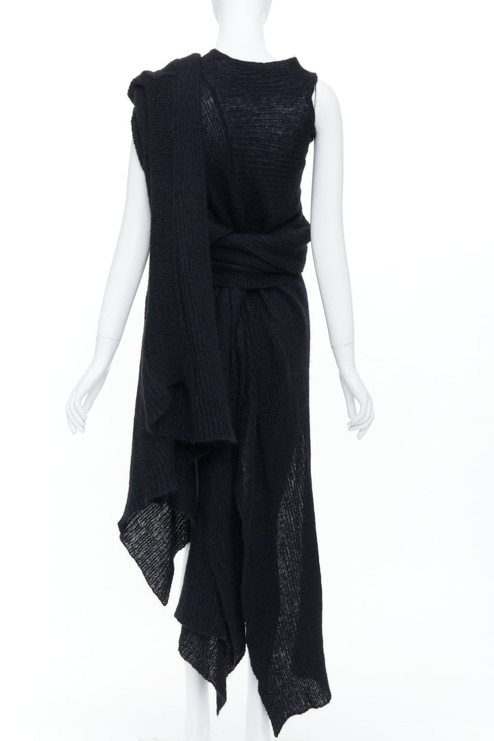 YOHJI YAMAMOTO black ribbed wool wrap extra long scarf cardigan sweater JP3 L