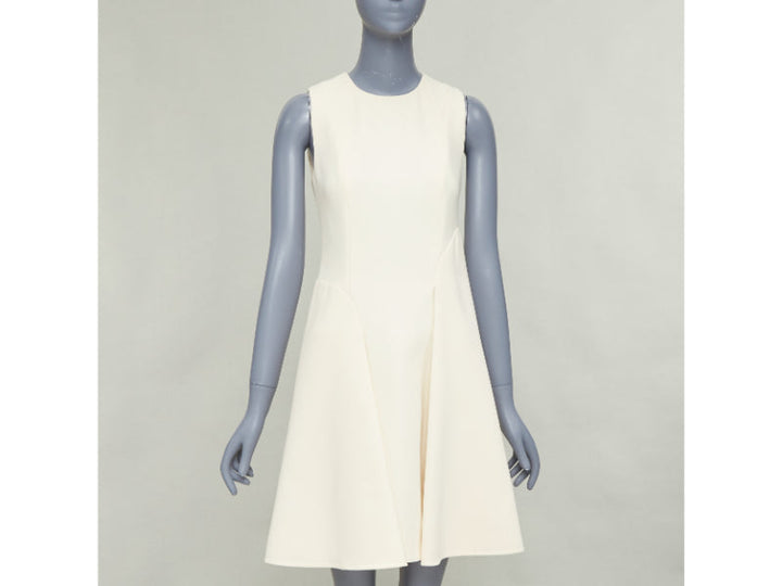 MARNI cream wool curved hip seam pleated crew knee shift dress IT38 XS