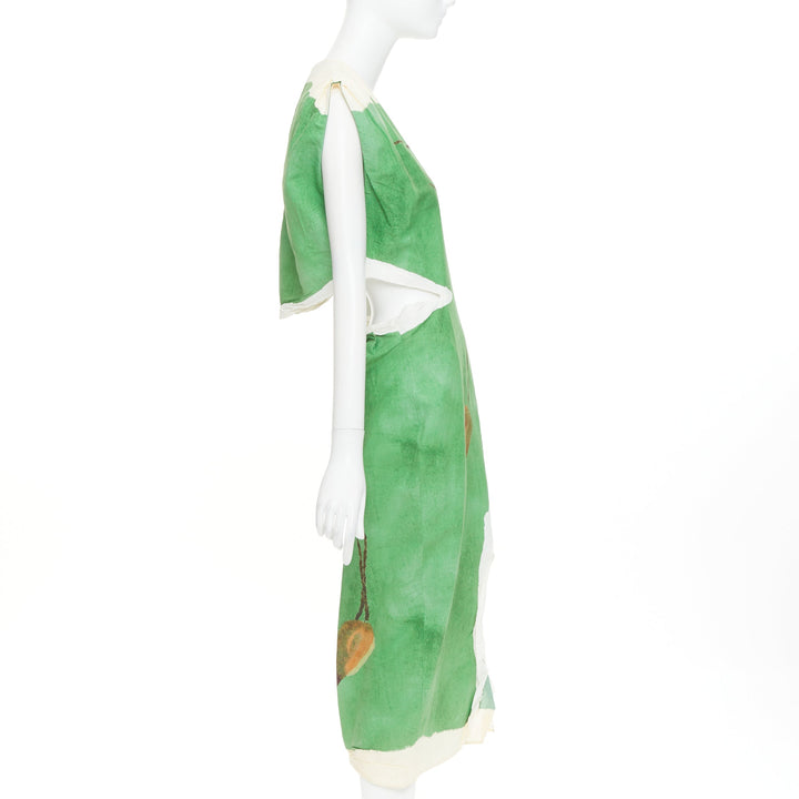 PRADA 2023 Runway green paper blend brown floral print crinkled dress IT38 XS