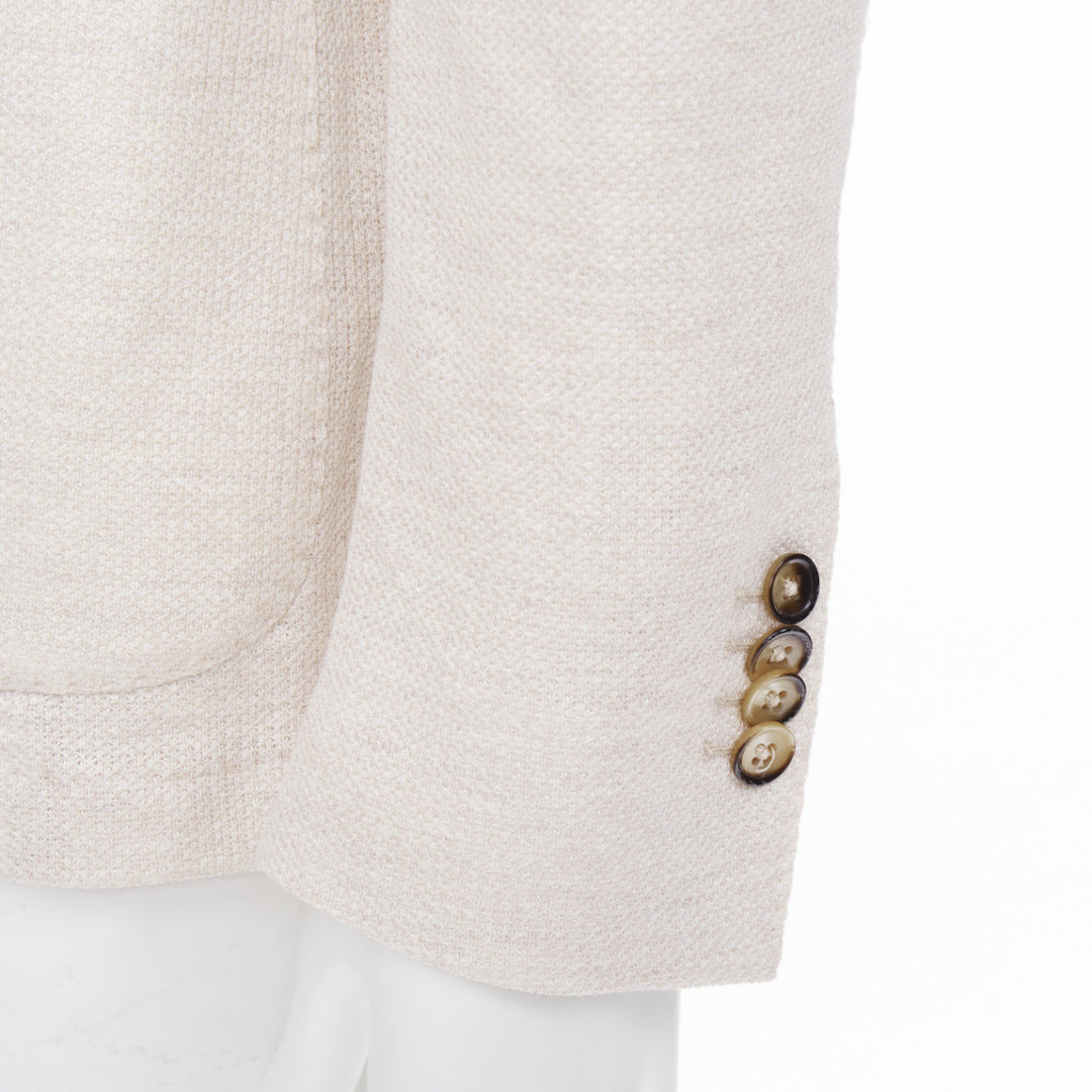 EQUIL beige flax cotton blend slub notch lapel patch pocket blazer jacket EU46 S