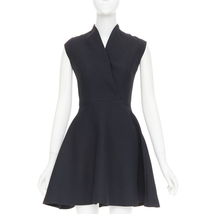 CHRISTIAN DIOR 2015 Raf Simons black structured collar cross front dress FR34 X