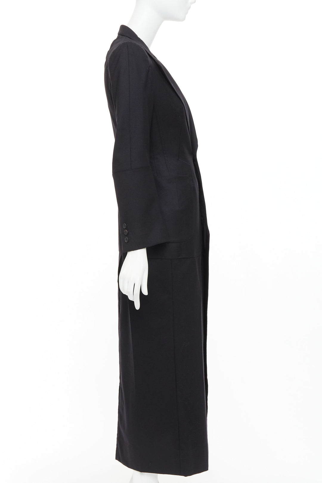 JUNYA WATANABE 2012 Runway black wool deconstruced panelled long fitted coat S