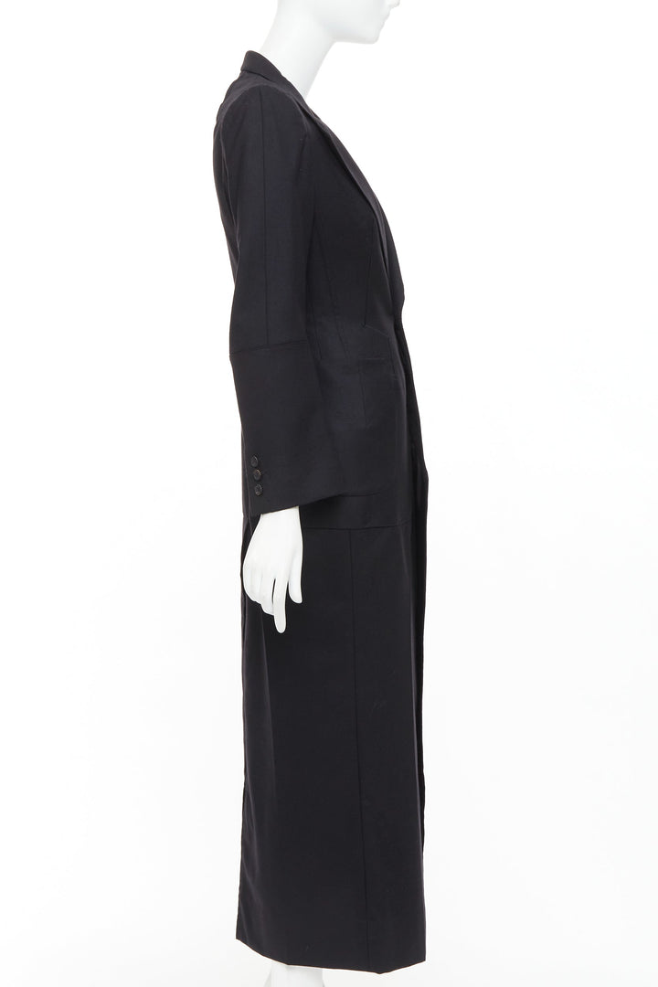 JUNYA WATANABE 2012 Runway black wool deconstruced panelled long fitted coat S