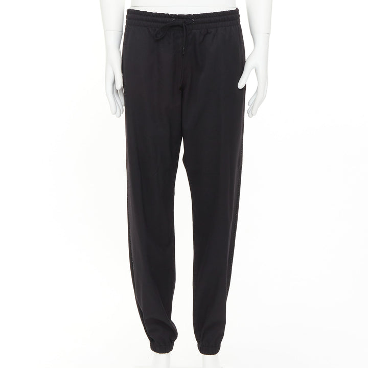 SAINT LAURENT 2018 black virgin wool beaded trim drawstring jogger pants FR48 M