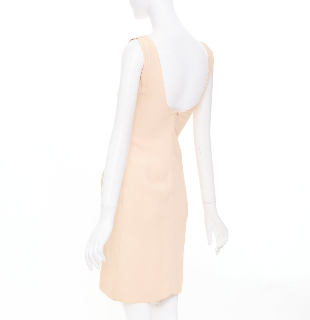 EMPORIO ARMANI nude silk blend wide strap side drape asymmetric dress IT38 XS