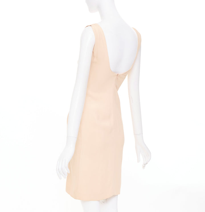 EMPORIO ARMANI nude silk blend wide strap side drape asymmetric dress IT38 XS
