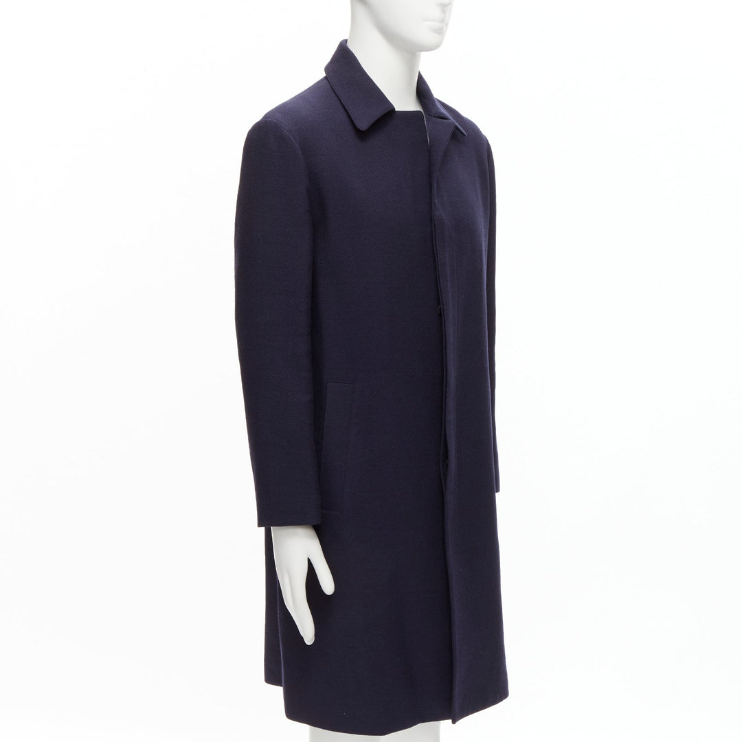 MARNI 100% wool navy blue minimal invisible button longline coat IT48 M