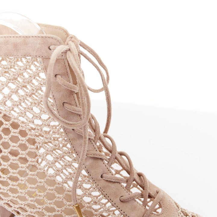 DIOR 2019 Naughtily-D beige suede net mesh lace up block ankle boots EU37.5