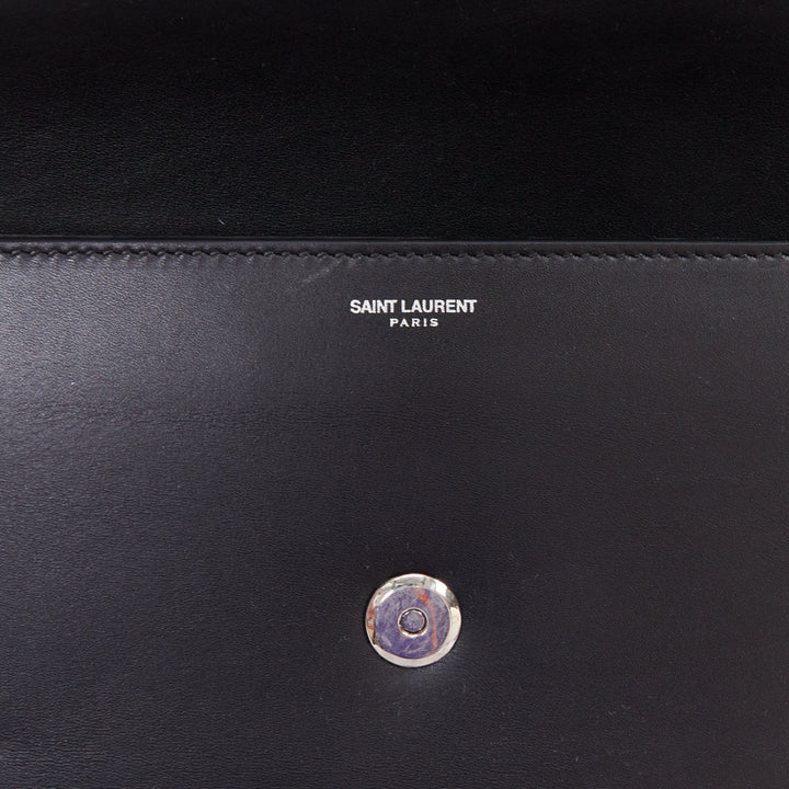 SAINT LAURENT Betty black smooth leather silver studded envelope clutch bag