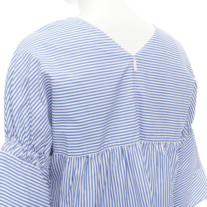 TIBI blue white striped cotton bell sleeves flared back top XS