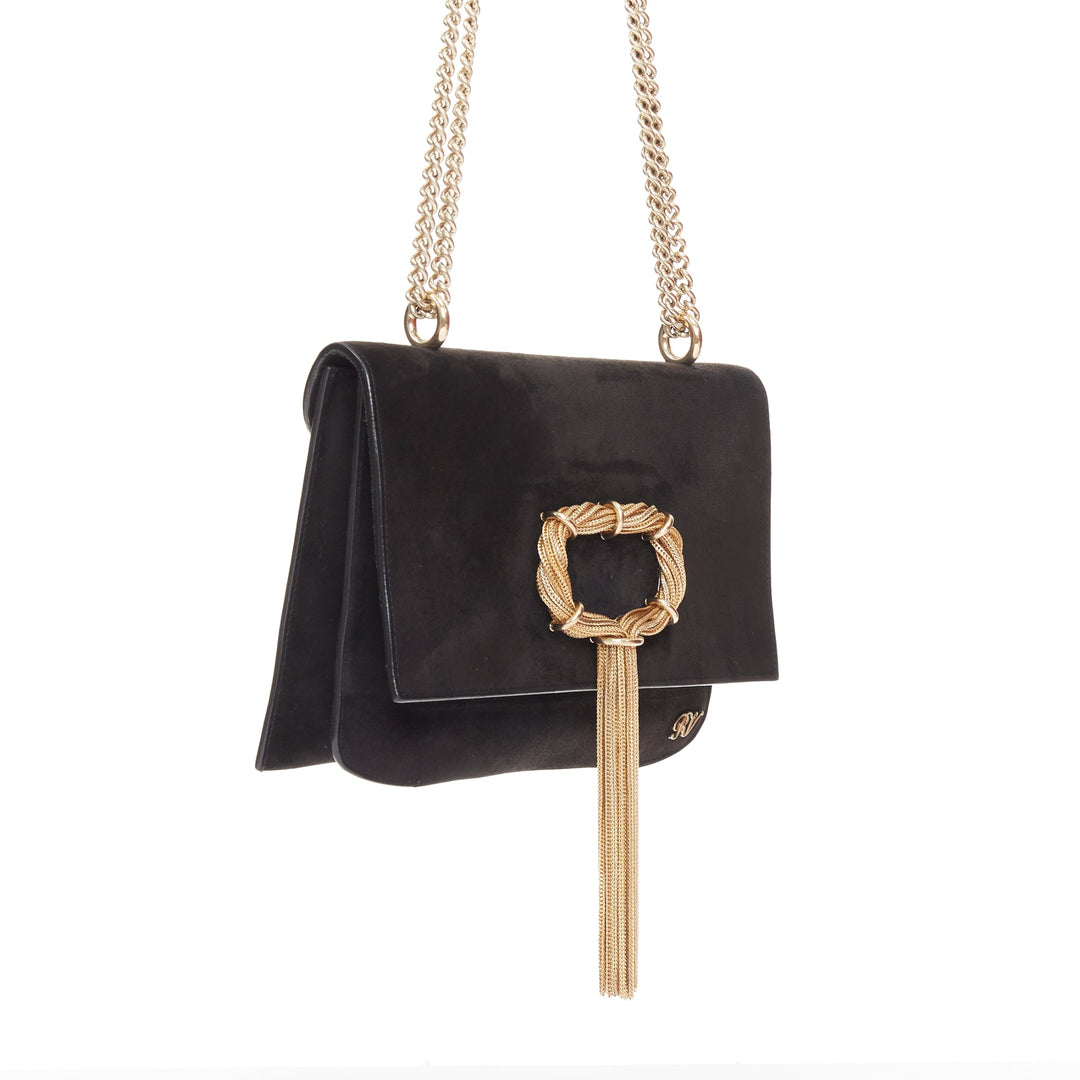 ROGER VIVIER 2017 Club Chain suede gold chain tassel buckle RV evening clutch