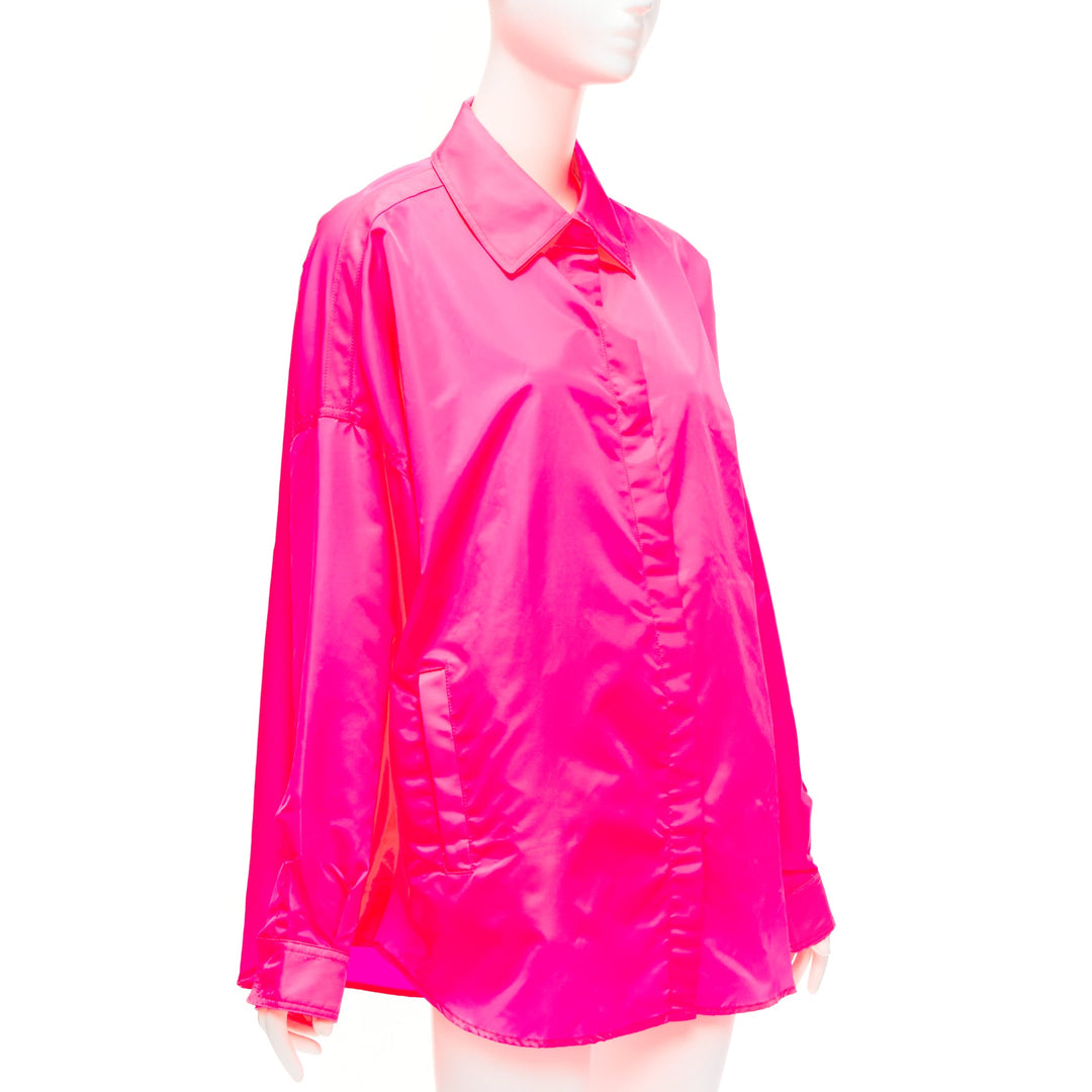 FRANKIE SHOP Perla hot pink nylon oversized shell shirt jacket XS