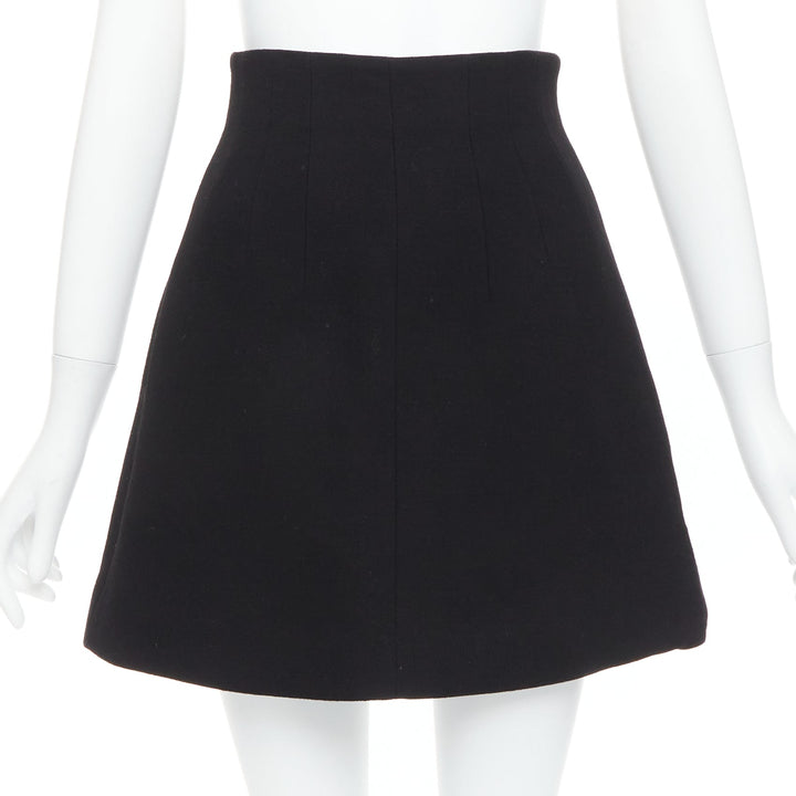 MIU MIU 2013 black 100% virgin wool high waist darted skirt IT36 XXS