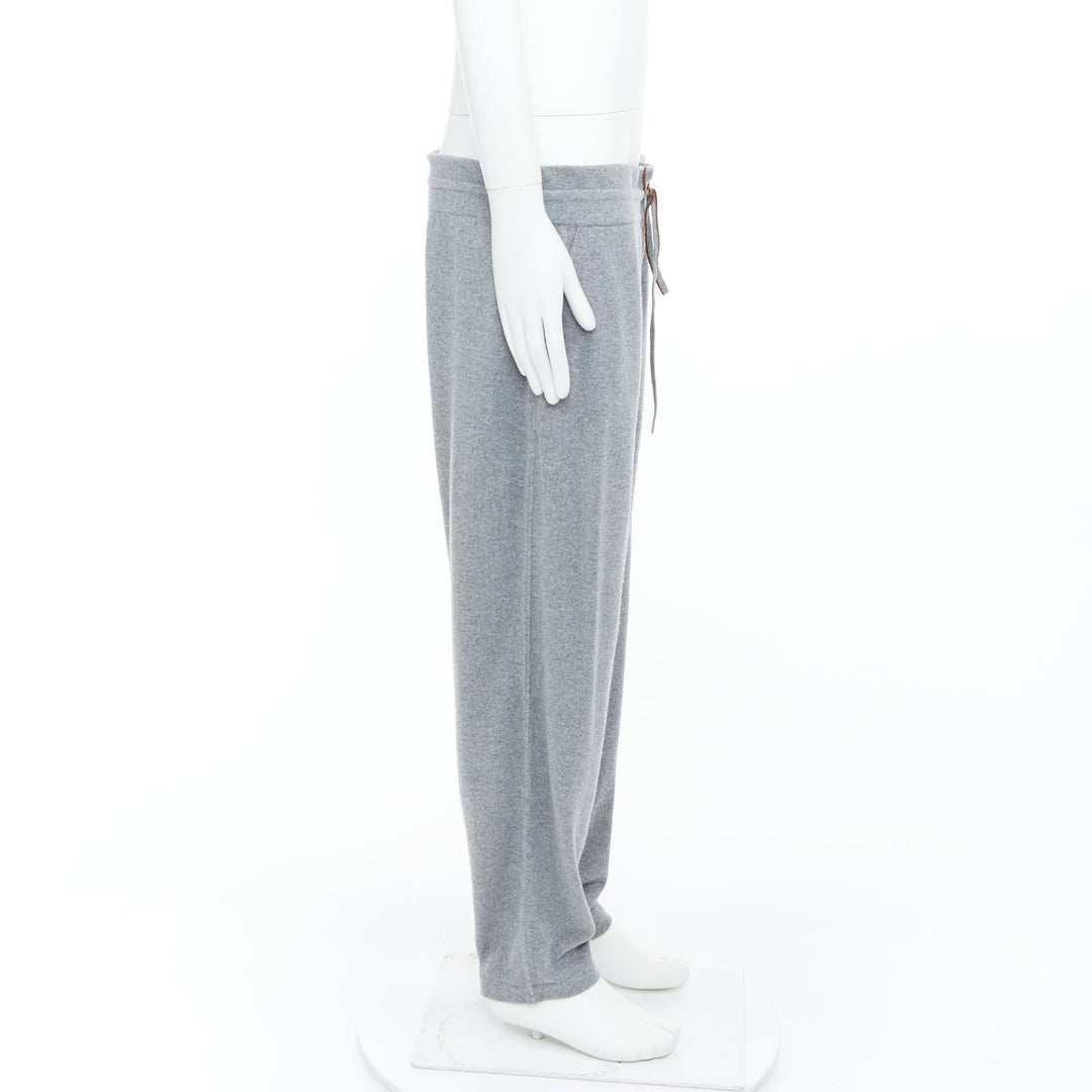 LORO PIANA Baby Merano Cashmere light gray melange knit drawstring joggers XXL