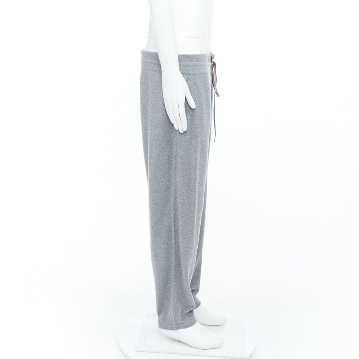 LORO PIANA Baby Merano Cashmere light gray melange knit drawstring joggers XXL