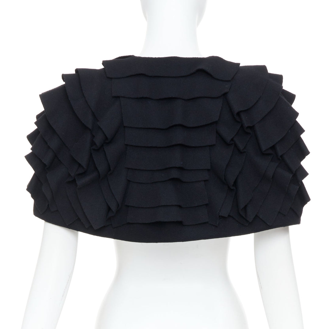 MIU MIU 2010 Runway black wool silk blend raw edge tiered ruffle capelet IT38 XS