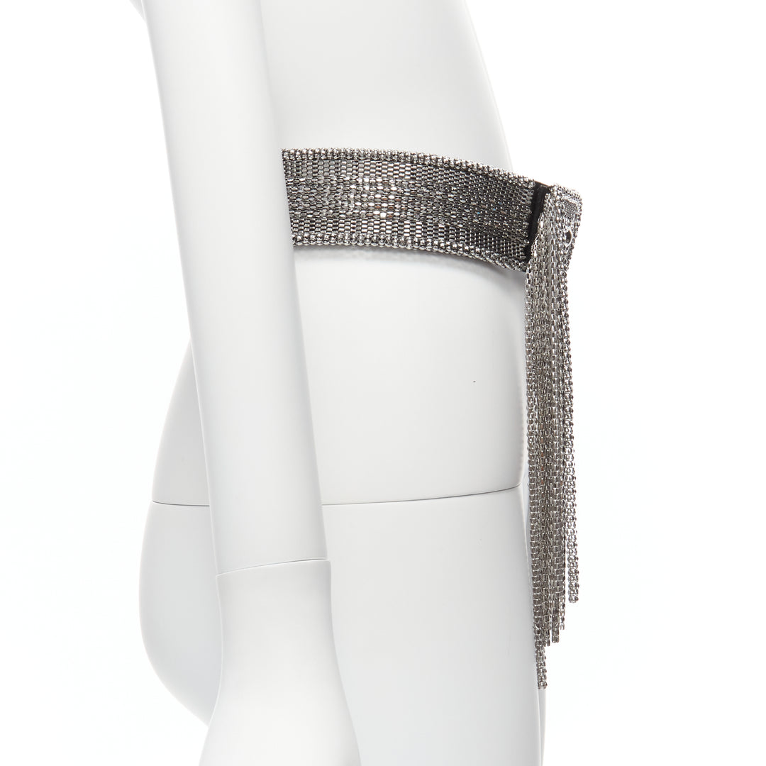 CHRISTOPHER KANE 2023 silver dangling chain black leather statement waist belt S