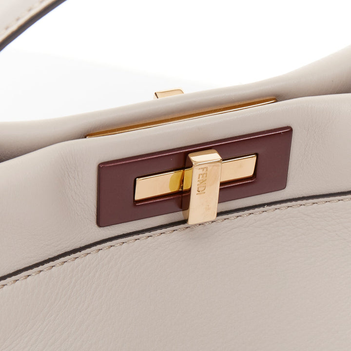 FENDI Peekaboo Medium Selleria Leather taupe grey enamel hardware top handle bag