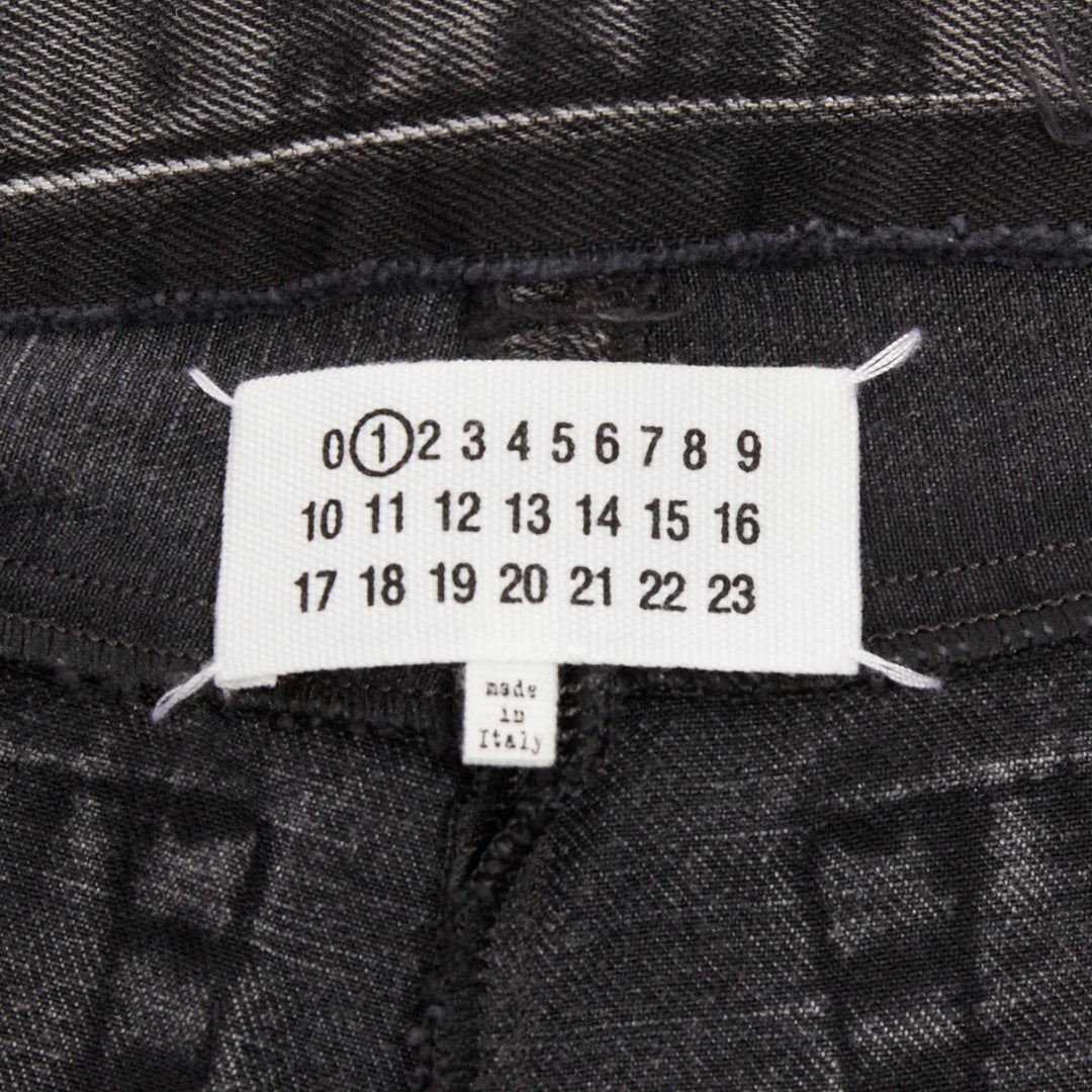 MAISON MARGIELA grey washed denim patchwork waistband print back raw hem jeans S