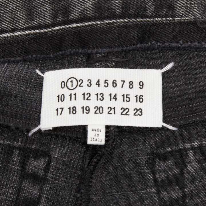 MAISON MARGIELA grey washed denim patchwork waistband print back raw hem jeans S