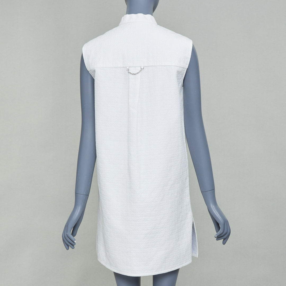 LOUIS VUITTON 2021 white cotton sleeveless mandarin collar shirt dress FR34 XS