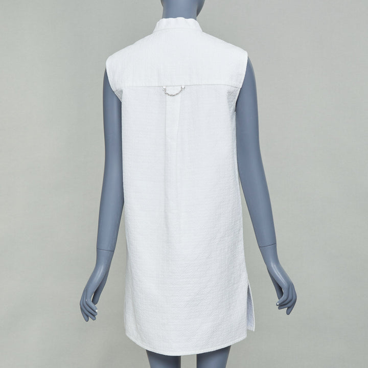 LOUIS VUITTON 2021 white cotton sleeveless mandarin collar shirt dress FR34 XS
