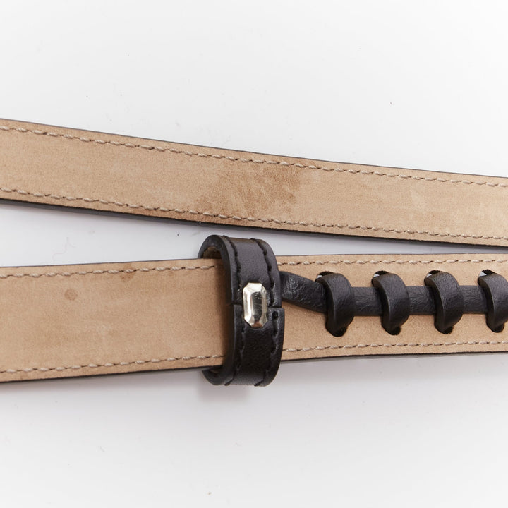 ALEXANDER MCQUEEN black leather braided detail double wrap belt 80cm