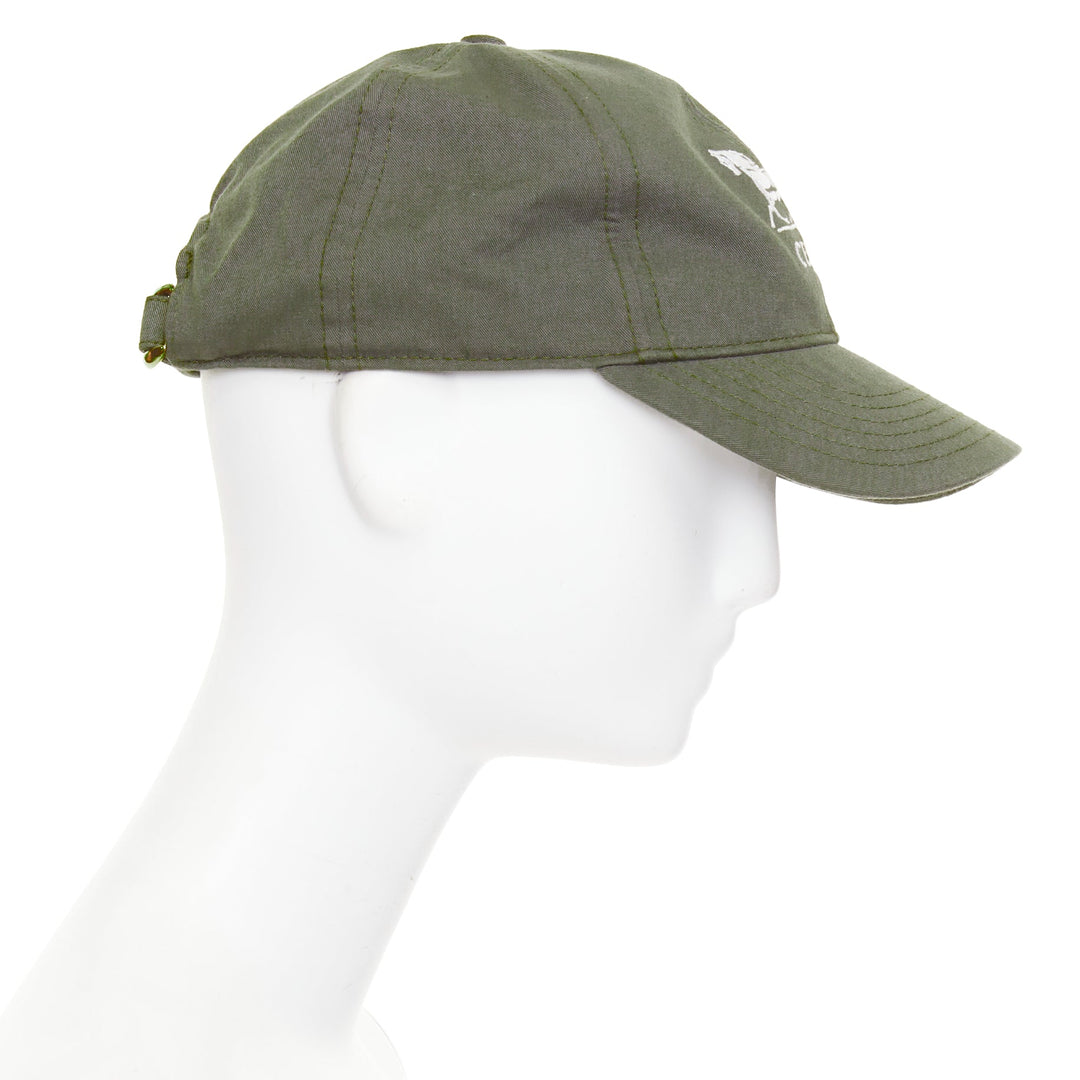 CELINE Sulky olive green cotton white carriage logo baseball cap hat 59cm
